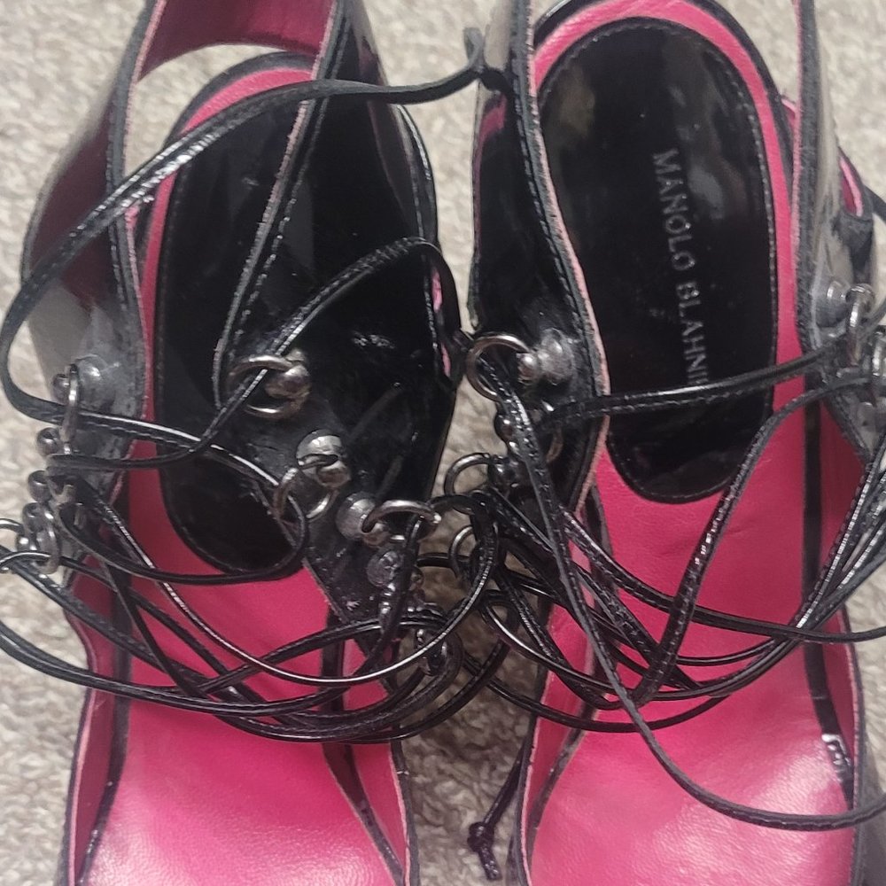 Manolo Blahnik Crystal Accent Patent Leather Heels